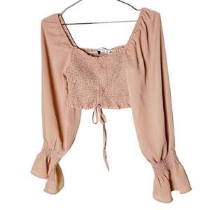 NWOT ANGL O Vianca Nude Blush Ruched Cropped Top Small